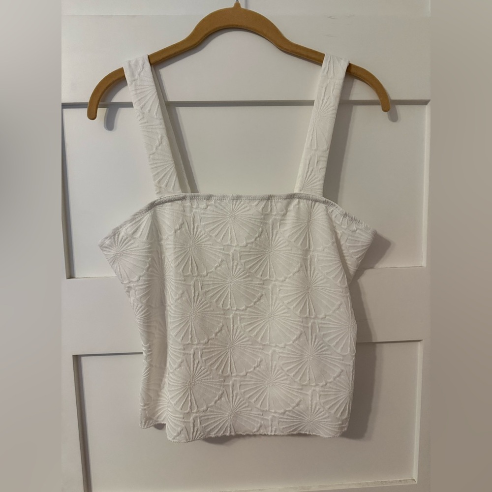 White Textured Square-Neck Tank Top